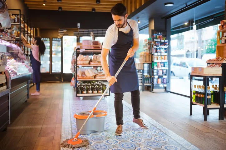 Schoonmaak van een winkelruimte